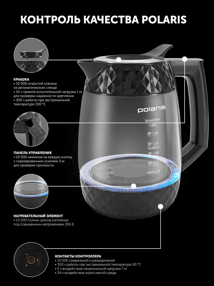 Polaris Wi-Fi IQ Home PWK 1823CGLD Электрический чайник, стеклянный, 1,8 л, с по
