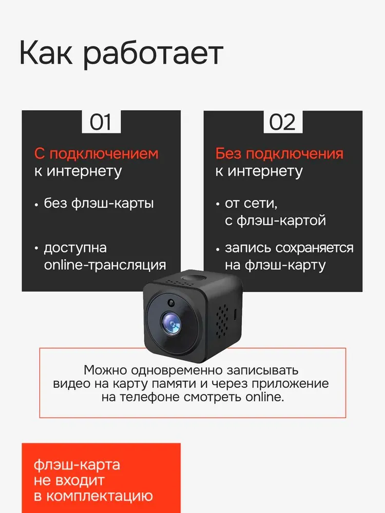 Видеоняня беспроводная, камера видеонаблюдения WiFi для дома и квартиры 1920х1080